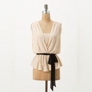 Anthropologie Cream Drapey Blouse with Tie Belt